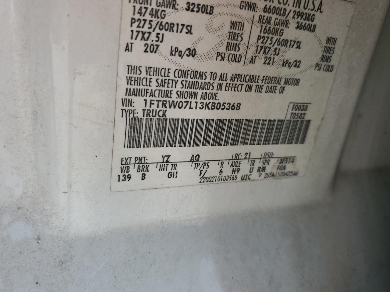 2003 Ford F150 Supercrew VIN: 1FTRW07L13KB05368 Lot: 85085925