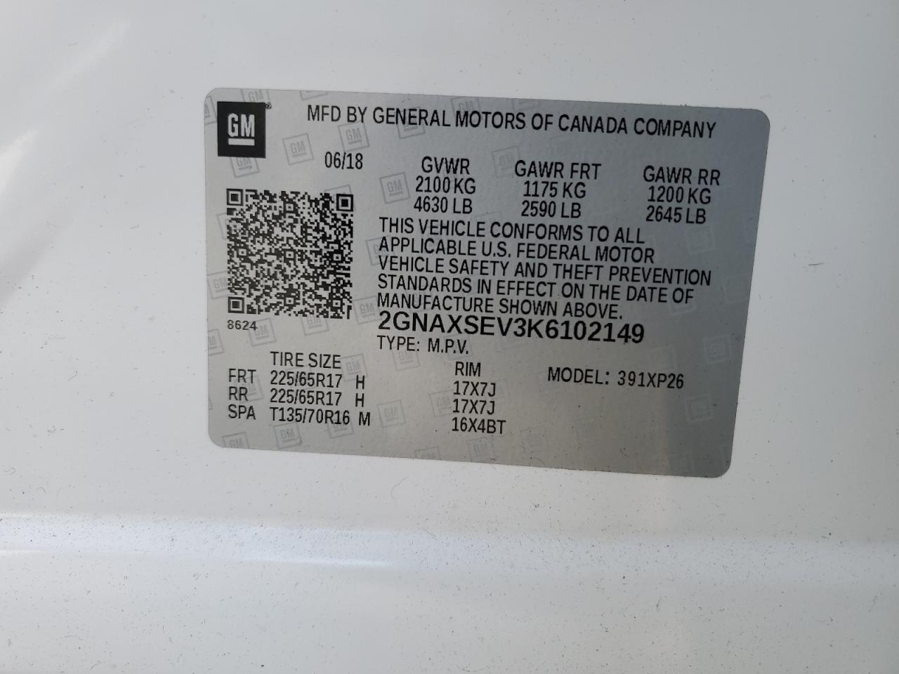 2019 Chevrolet Equinox Ls VIN: 2GNAXSEV3K6102149 Lot: 82613495