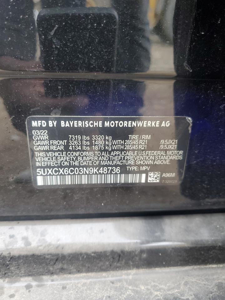 2022 BMW X7 M50I VIN: 5UXCX6C08N9M69605 Lot: 85677265