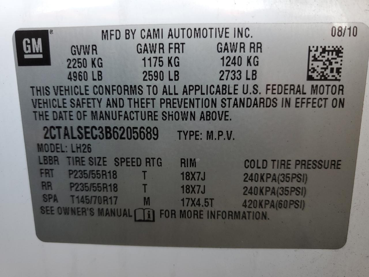 2011 GMC Terrain Sle VIN: 2CTALSEC3B6205689 Lot: 82689985