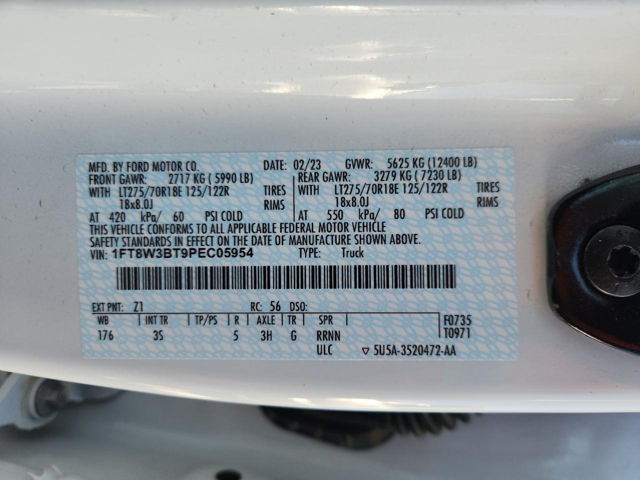 2023 Ford F350 Super Duty VIN: 1FT8W3BT9PEC05954 Lot: 85388655