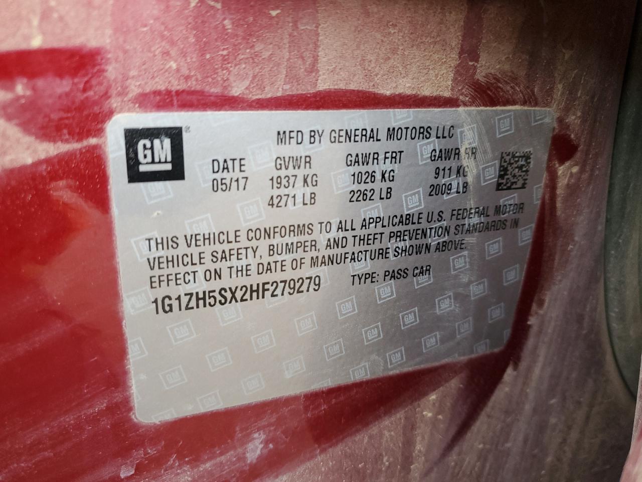 2017 Chevrolet Malibu Premier VIN: 1G1ZH5SX2HF279279 Lot: 85535185