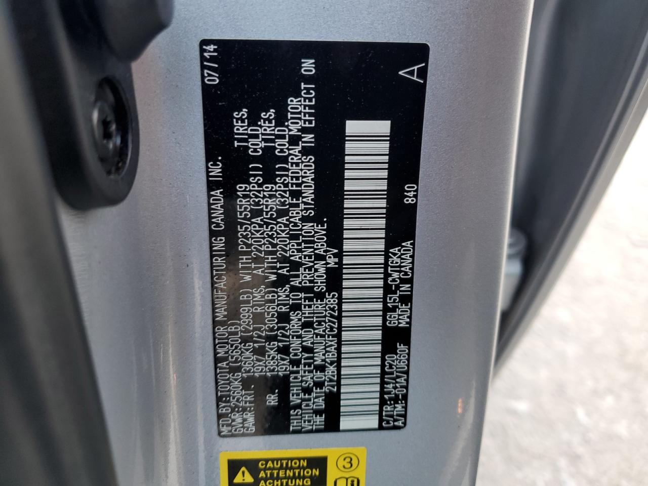 2015 Lexus Rx 350 Base VIN: 2T2BK1BAXFC272385 Lot: 81938575