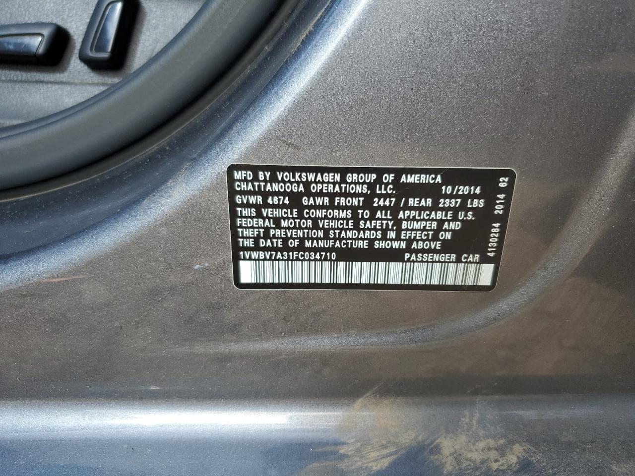 2015 Volkswagen Passat Se VIN: 1VWBV7A31FC034710 Lot: 82497095
