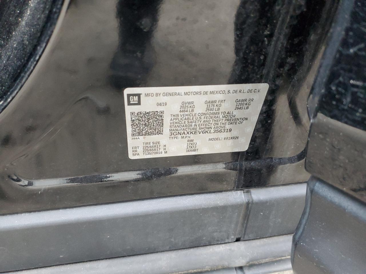 2019 Chevrolet Equinox Lt VIN: 3GNAXKEV6KL356319 Lot: 85879225