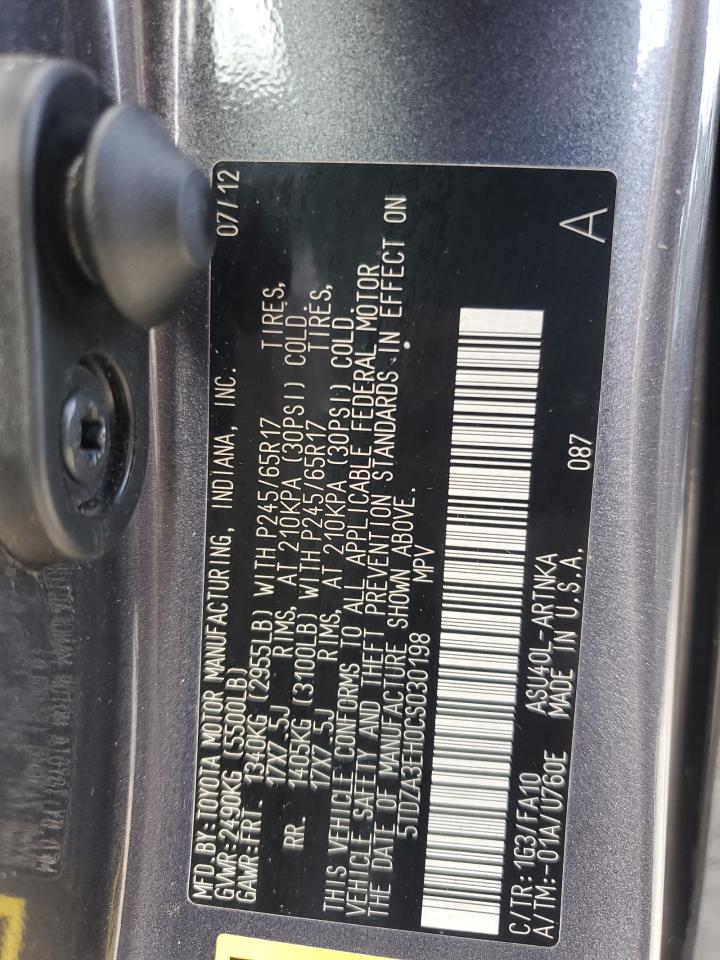 2012 Toyota Highlander Base VIN: 5TDZA3EH0CS030198 Lot: 90495425