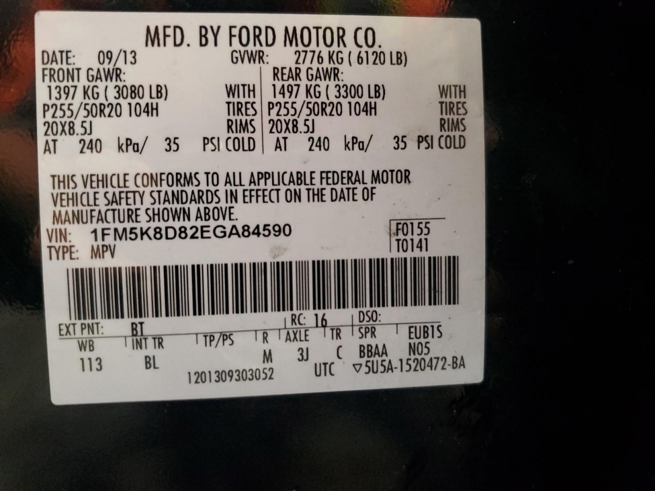 2014 Ford Explorer Xlt VIN: 1FM5K8D82EGA84590 Lot: 87000975