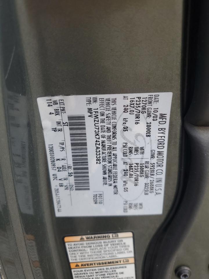 2004 Ford Explorer Xlt VIN: 1FMZU73K74ZA33382 Lot: 86126855