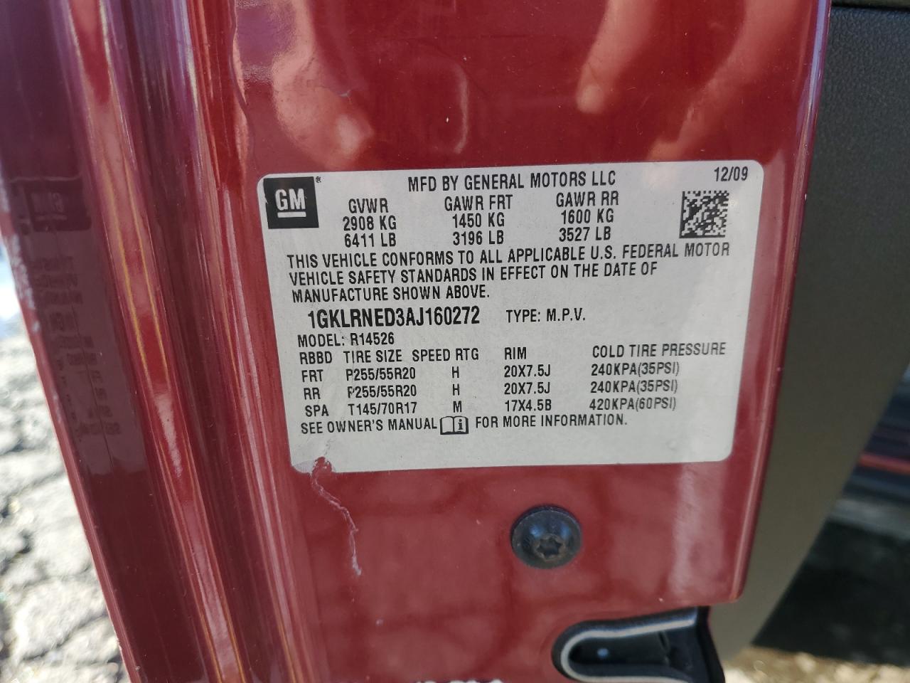 2010 GMC Acadia Slt-2 VIN: 1GKLRNED3AJ160272 Lot: 87201615