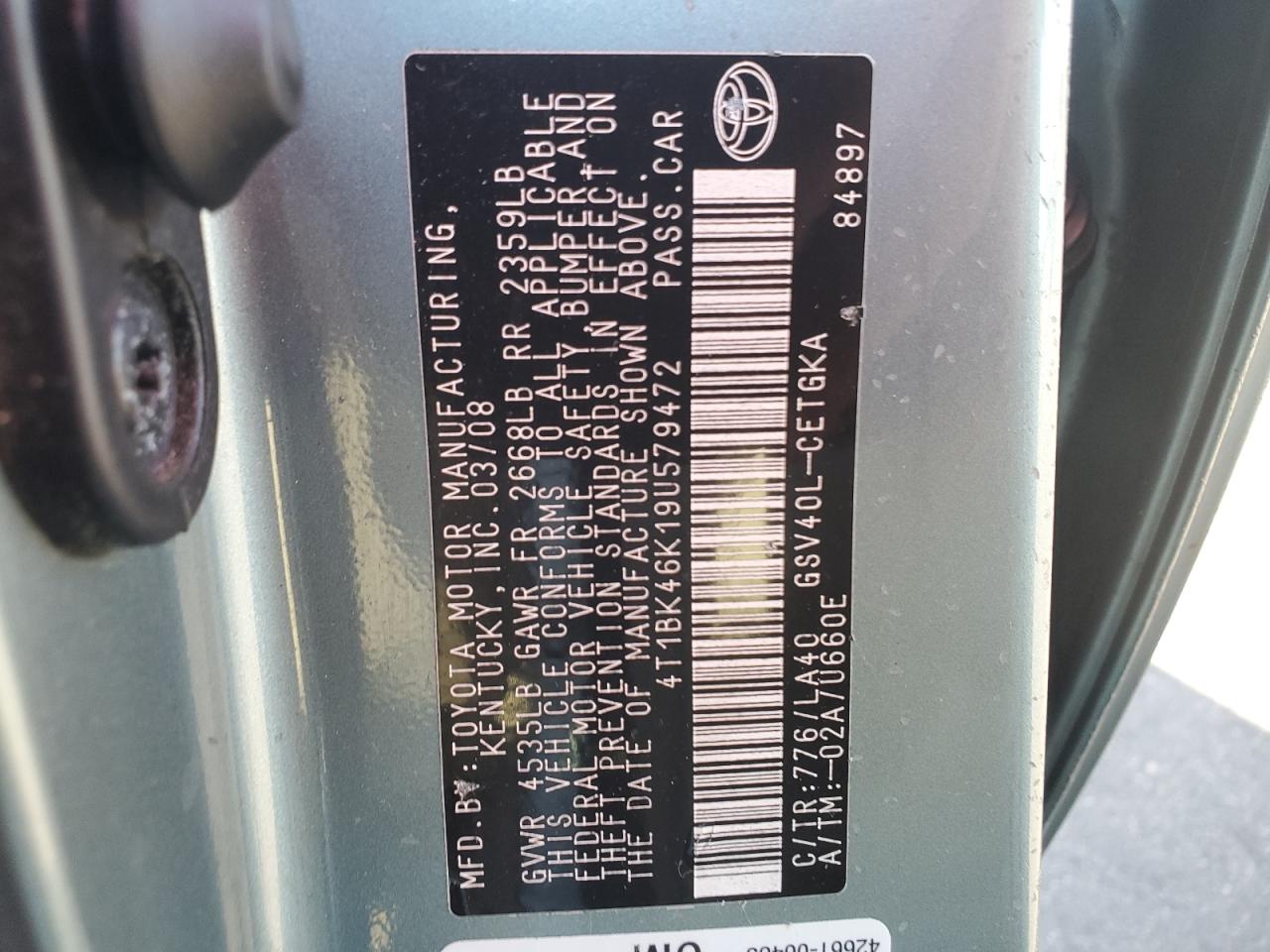 2009 Toyota Camry Se VIN: 4T1BK46K19U579472 Lot: 85724645