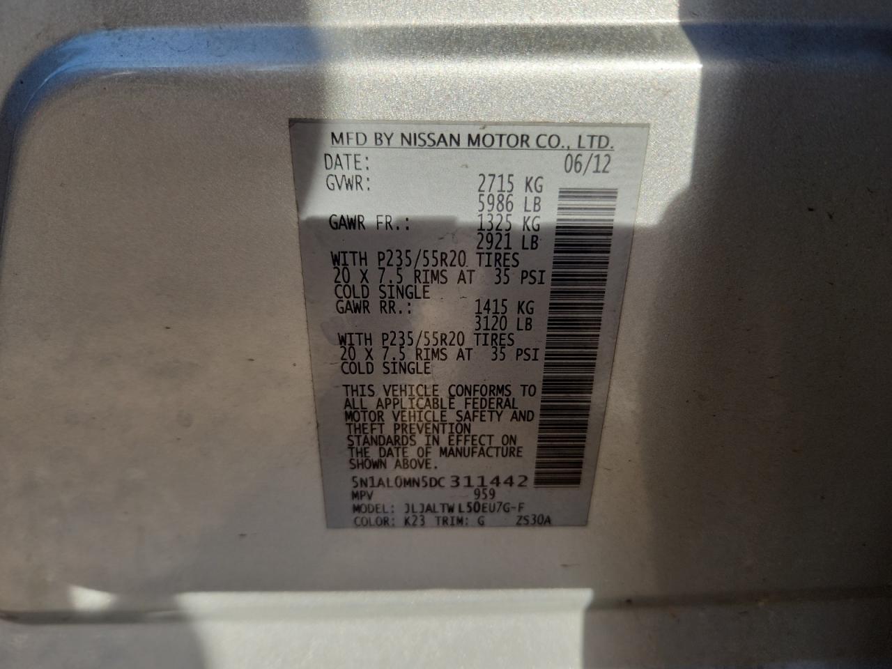 2013 Infiniti Jx35 VIN: 5N1AL0MN5DC311442 Lot: 85173635