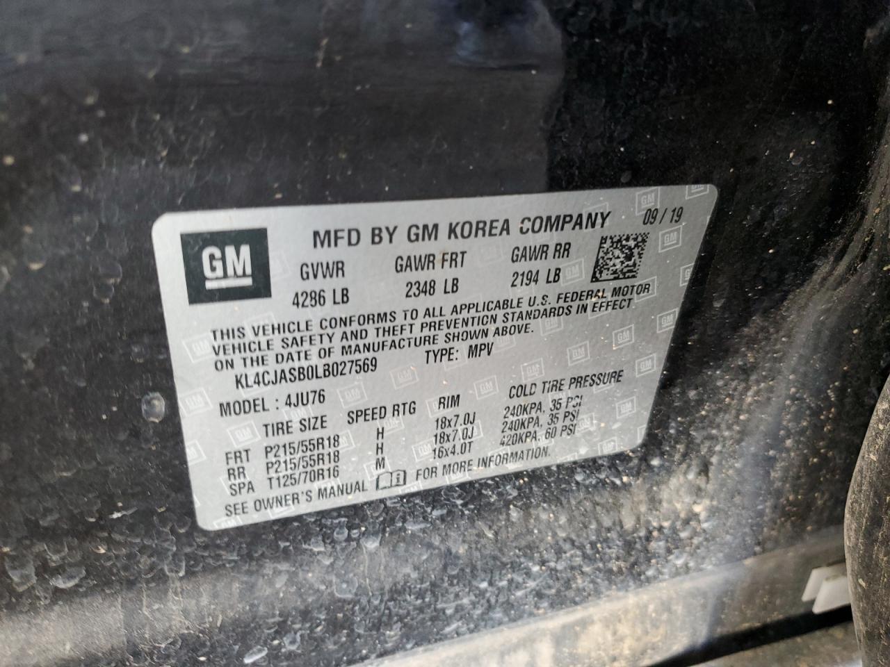 2020 Buick Encore Preferred VIN: KL4CJASB0LB027569 Lot: 90081795