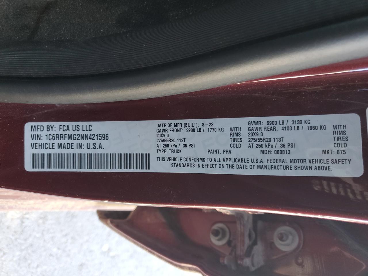 2022 Ram 1500 Big Horn/Lone Star VIN: 1C6RRFMG2NN421596 Lot: 84995335