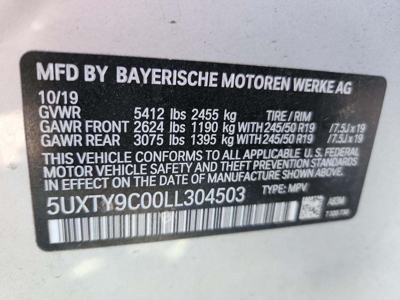 2020 BMW X3 xDrivem40I VIN: 5UXTY9C00LL304503 Lot: 81690005