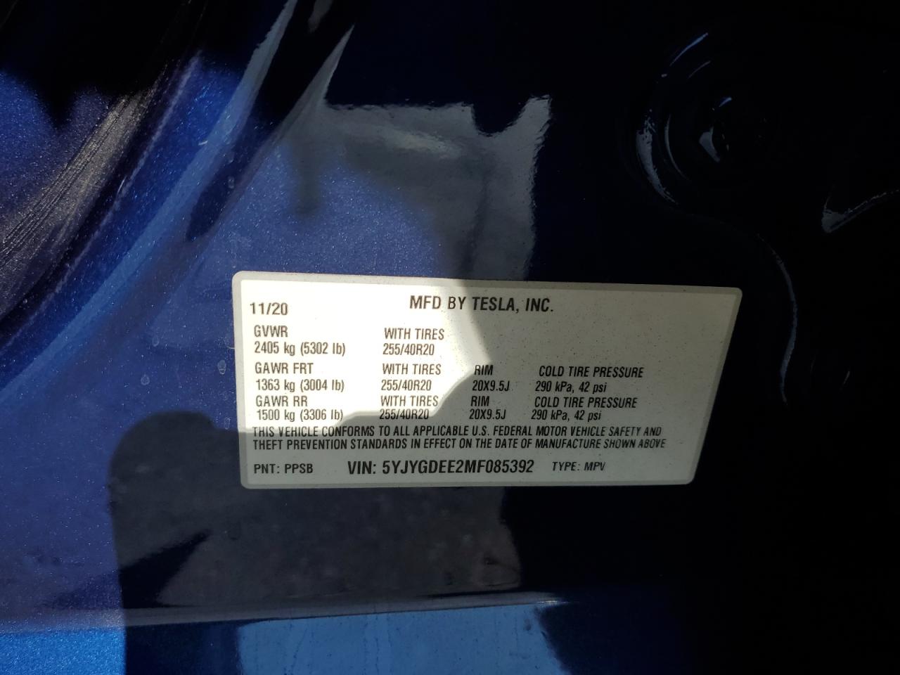 2021 Tesla Model Y VIN: 5YJYGDEE2MF085392 Lot: 85857885