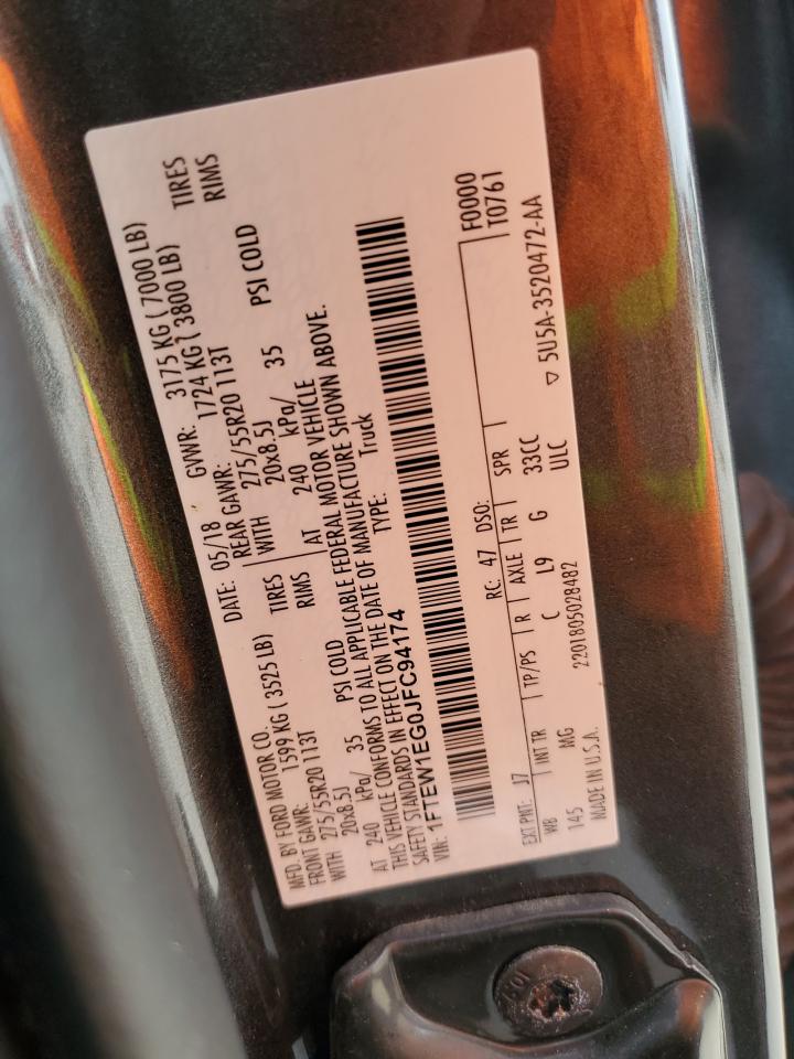 2018 Ford F150 Supercrew VIN: 1FTEW1EG0JFC94174 Lot: 89738165