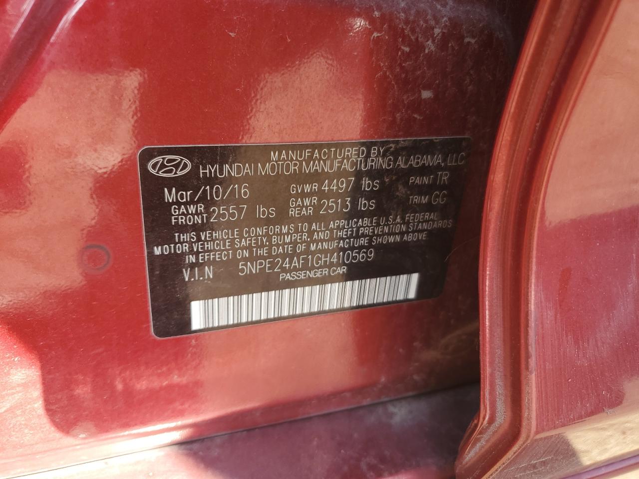 2016 Hyundai Sonata Se VIN: 5NPE24AF1GH410569 Lot: 86793525