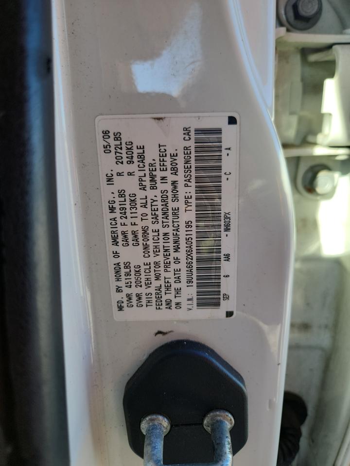 2006 Acura 3.2Tl VIN: 19UUA662X6A051195 Lot: 86651765