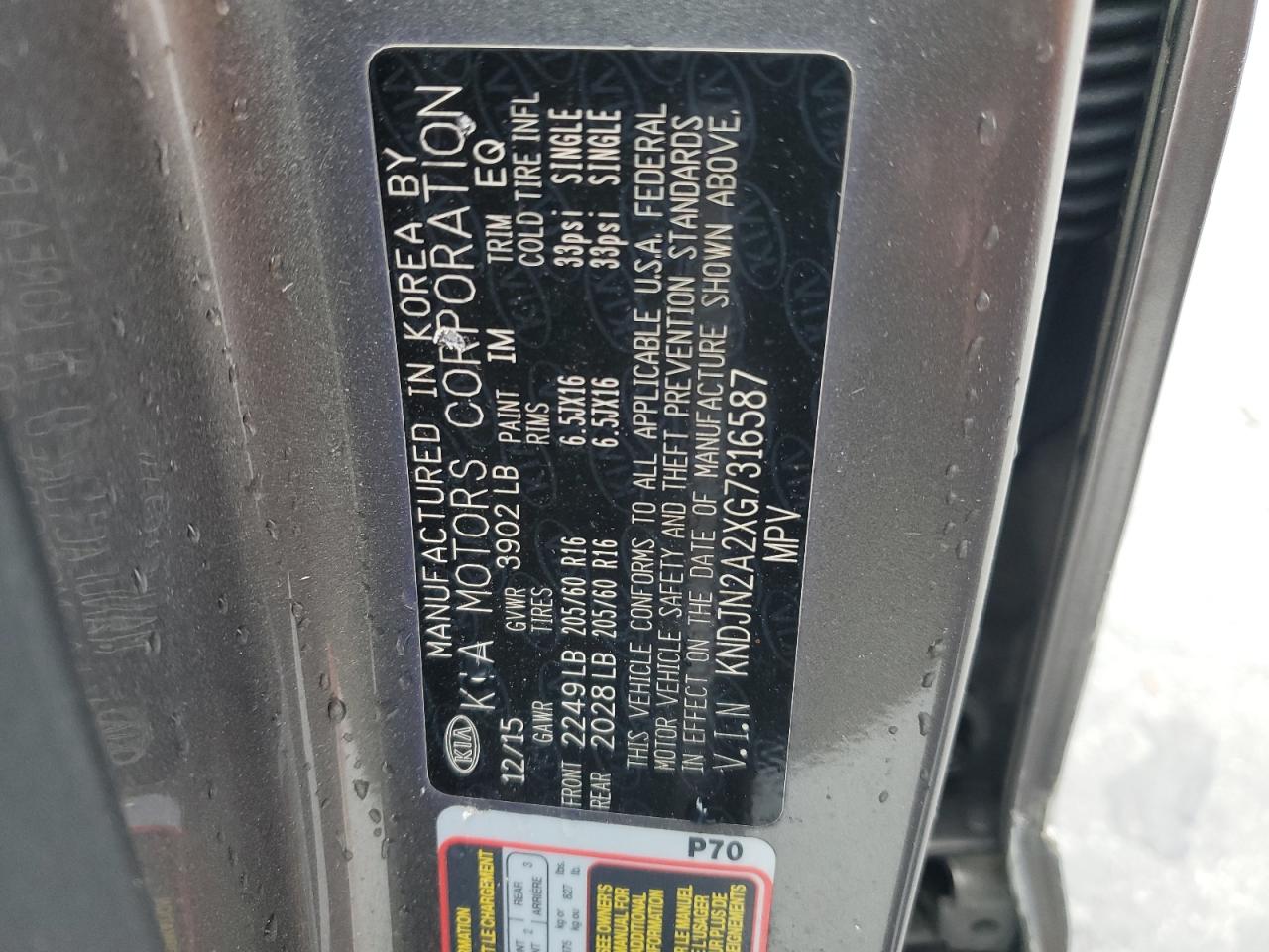 2016 Kia Soul VIN: KNDJN2A2XG7316587 Lot: 85347075