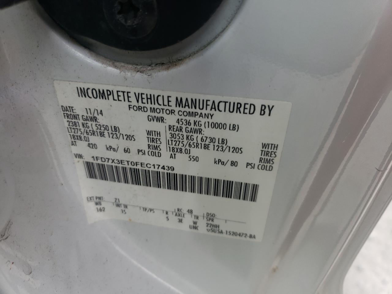 2015 Ford F350 Super Duty VIN: 1FD7X3ET0FEC17439 Lot: 85861315