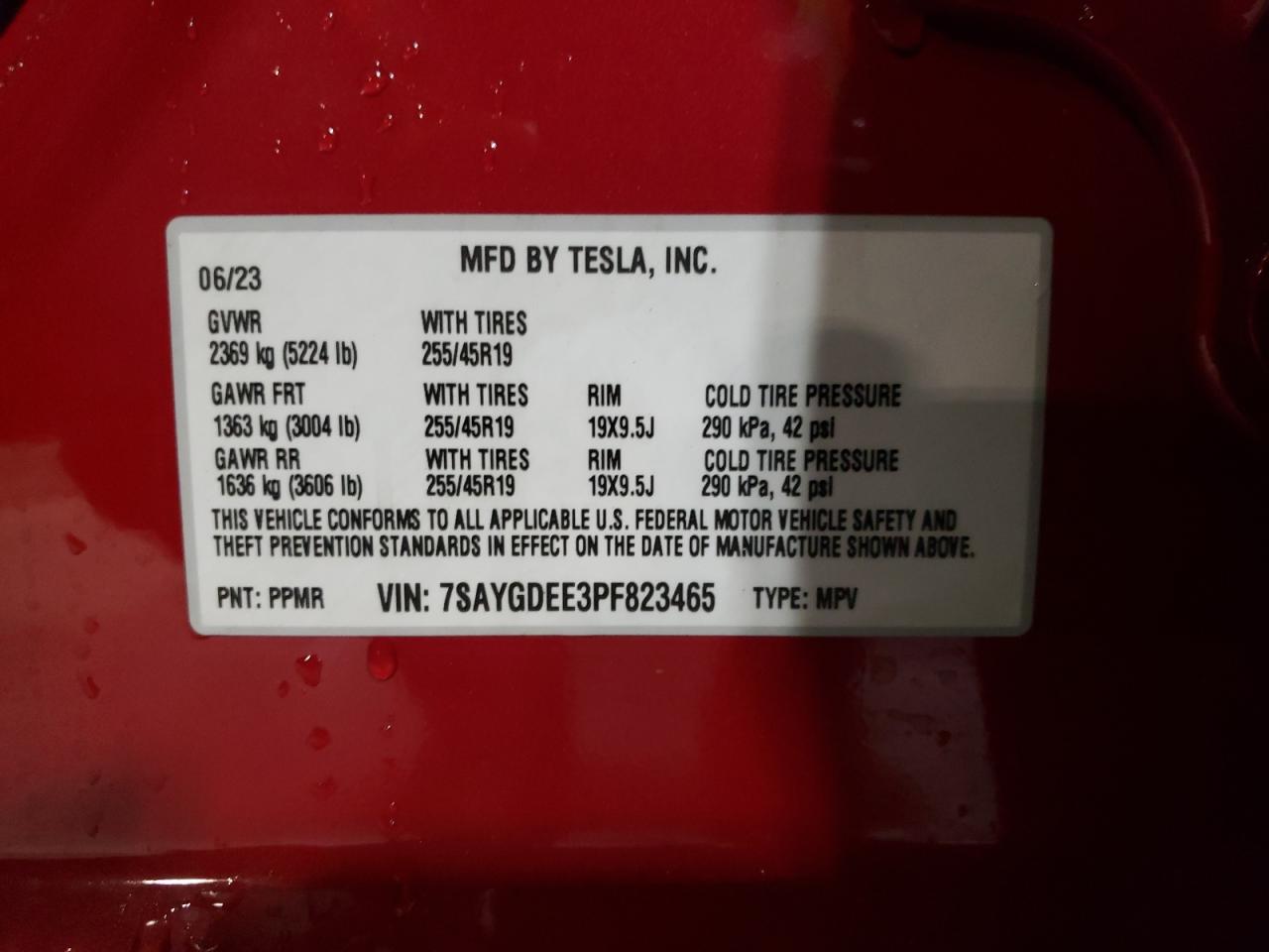 2023 Tesla Model Y VIN: 7SAYGDEE3PF823465 Lot: 90017355