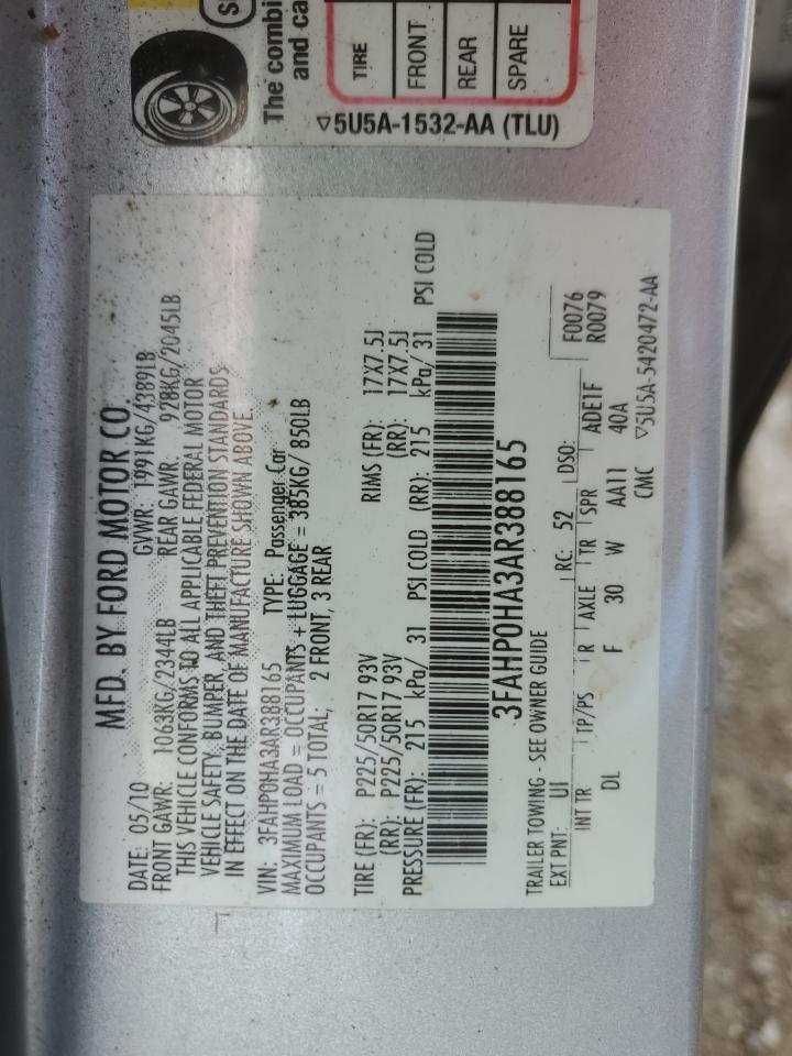 2010 Ford Fusion Se VIN: 3FAHP0HA3AR388165 Lot: 71813855