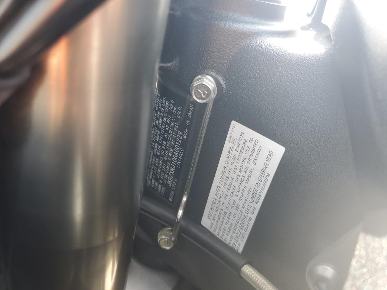 2016 Kawasaki Zx1400 J VIN: JKBZXNJ10GA001229 Lot: 89845475