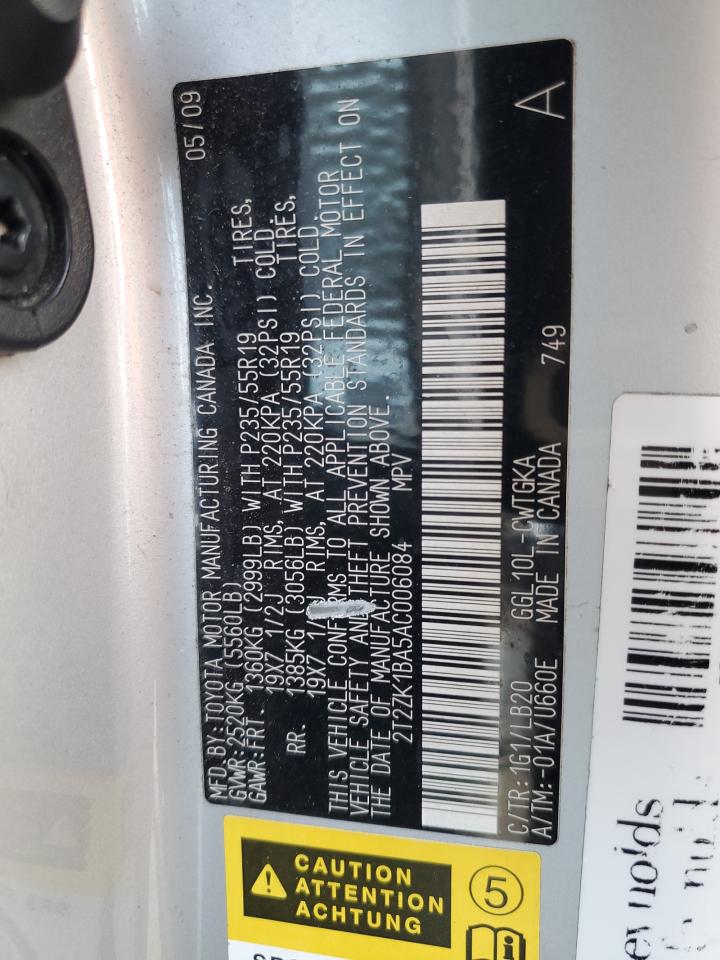 2010 Lexus Rx 350 VIN: 2T2ZK1BA5AC006084 Lot: 86223685