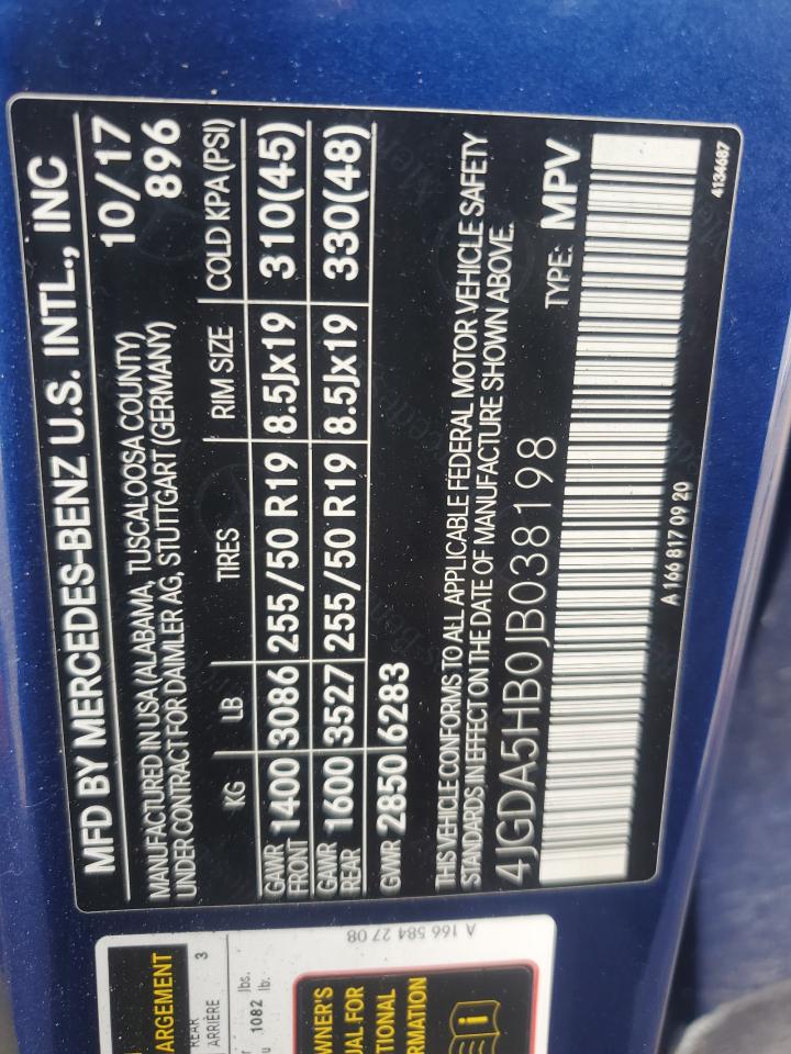 2018 Mercedes-Benz Gle 350 4Matic VIN: 4JGDA5HB0JB038198 Lot: 85256845