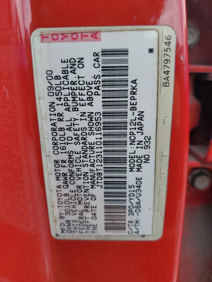 2001 Toyota Echo VIN: JTDBT123110116953 Lot: 81980405