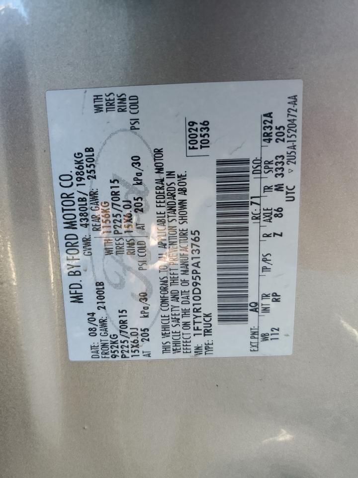 2005 Ford Ranger VIN: 1FTYR10D95PA13765 Lot: 90101375