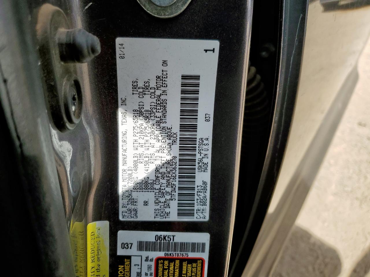 2014 Toyota Tundra Crewmax Sr5 VIN: 5TFDW5F16EX363270 Lot: 82189455