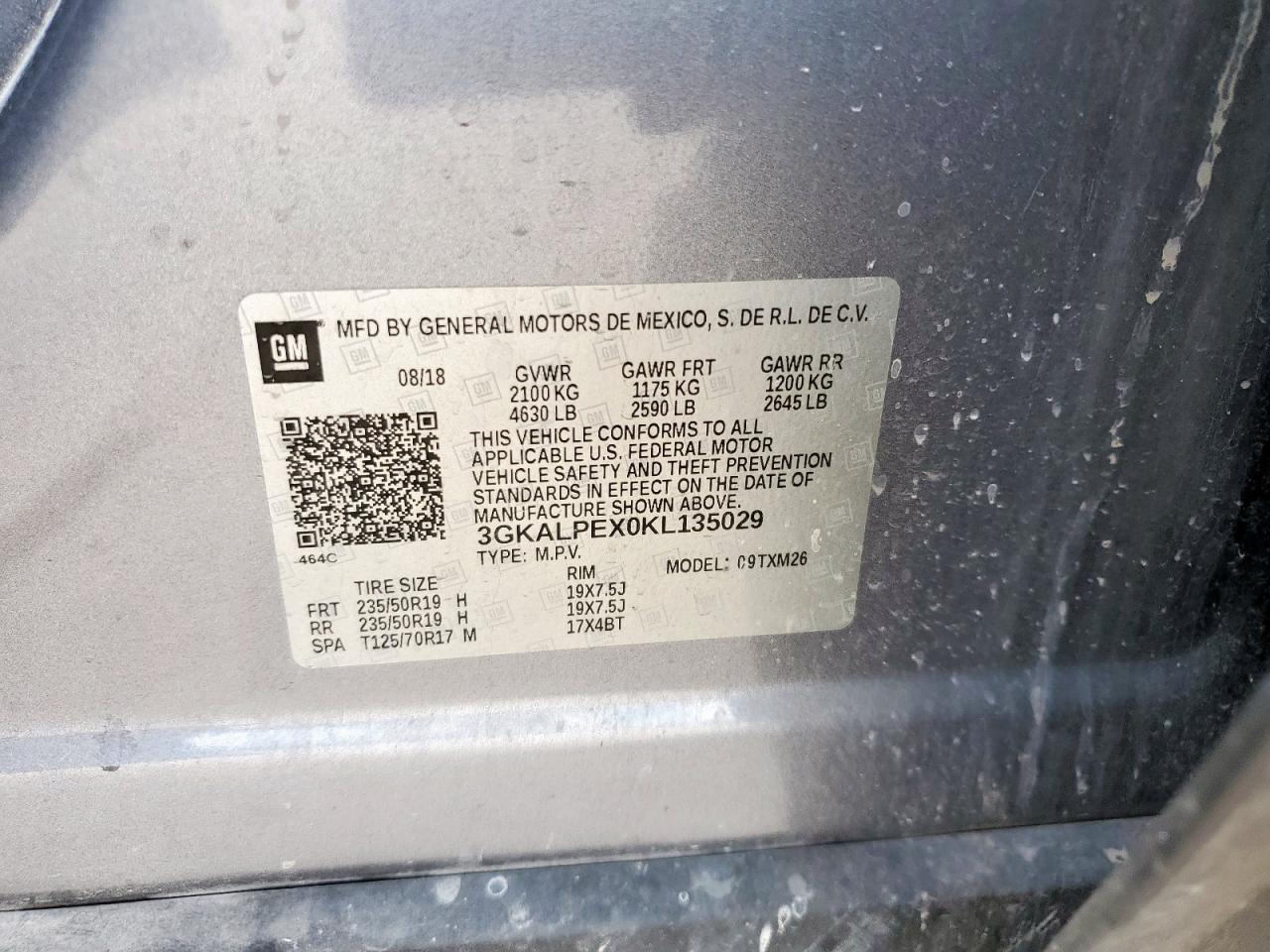 2019 GMC Terrain Slt VIN: 3GKALPEX0KL135029 Lot: 82266515