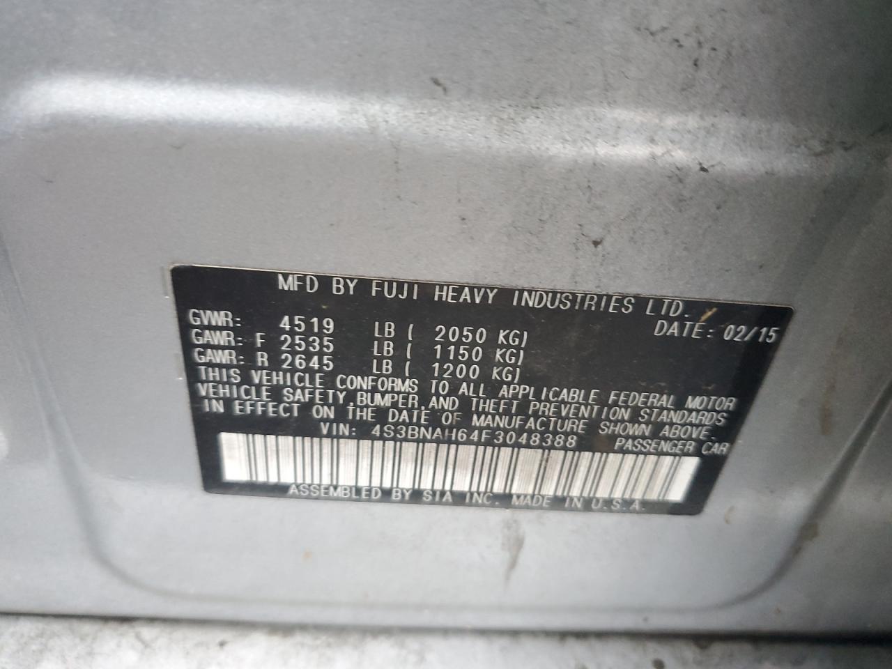 2015 Subaru Legacy 2.5I Premium VIN: 4S3BNAH64F3048388 Lot: 82329755