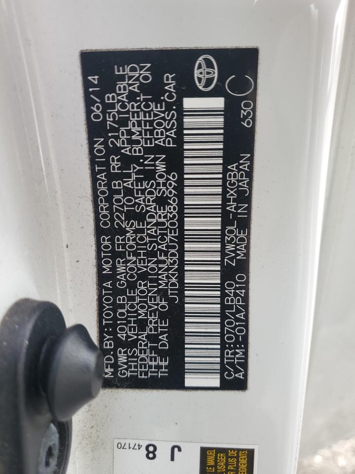 2014 Toyota Prius VIN: JTDKN3DU7E0386996 Lot: 85347295