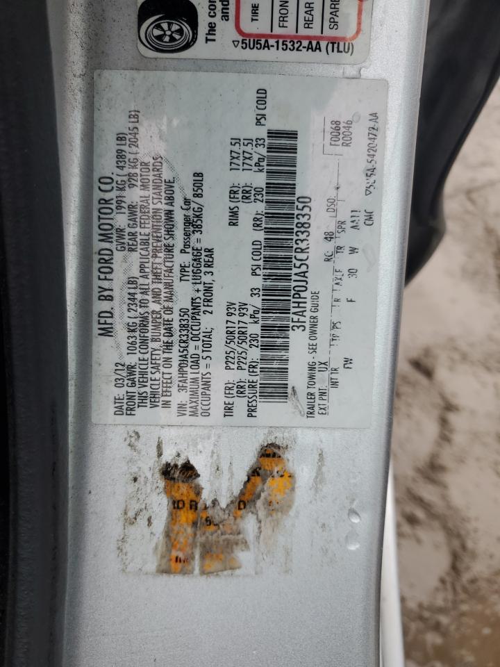 2012 Ford Fusion Sel VIN: 3FAHP0JA5CR338350 Lot: 90716275