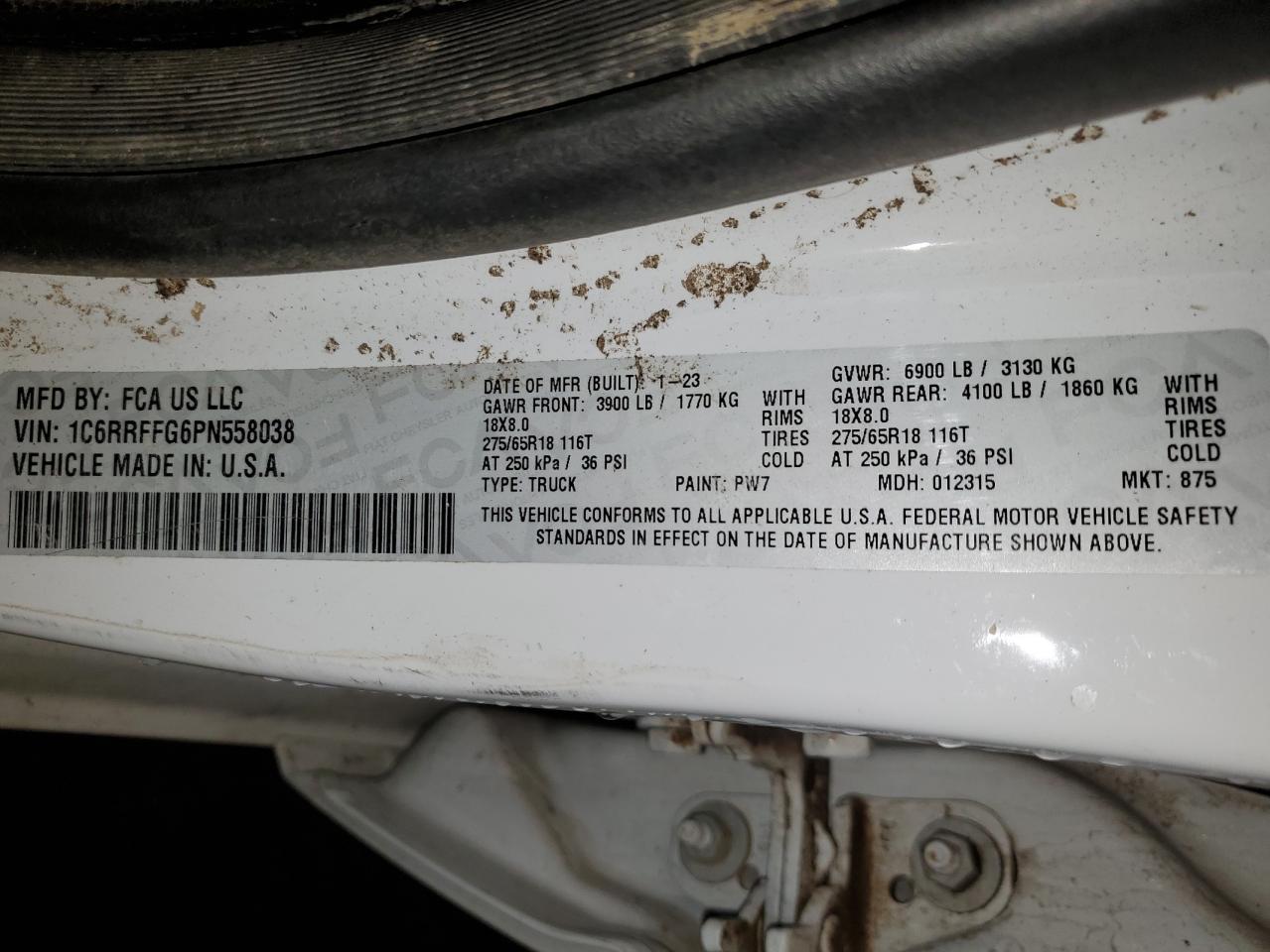 2023 Ram 1500 Big Horn/Lone Star VIN: 1C6RRFFG6PN558038 Lot: 87414715