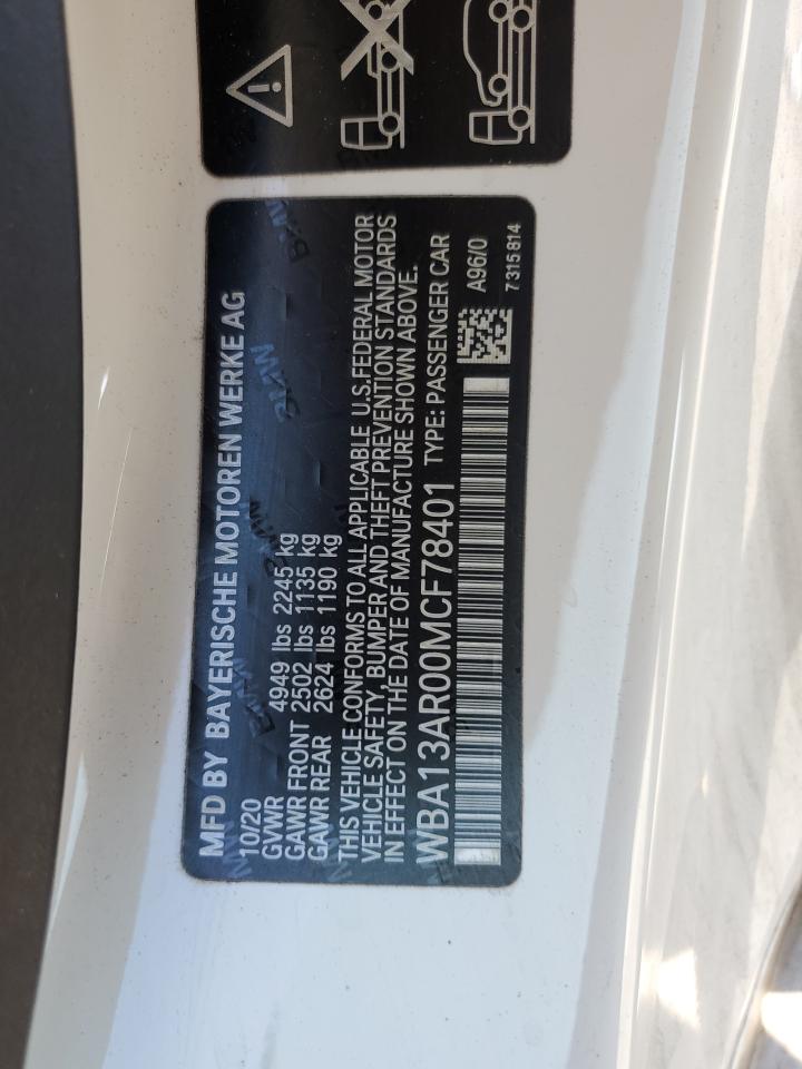 2021 BMW M440Xi VIN: WBA13AR00MCF78401 Lot: 82372225