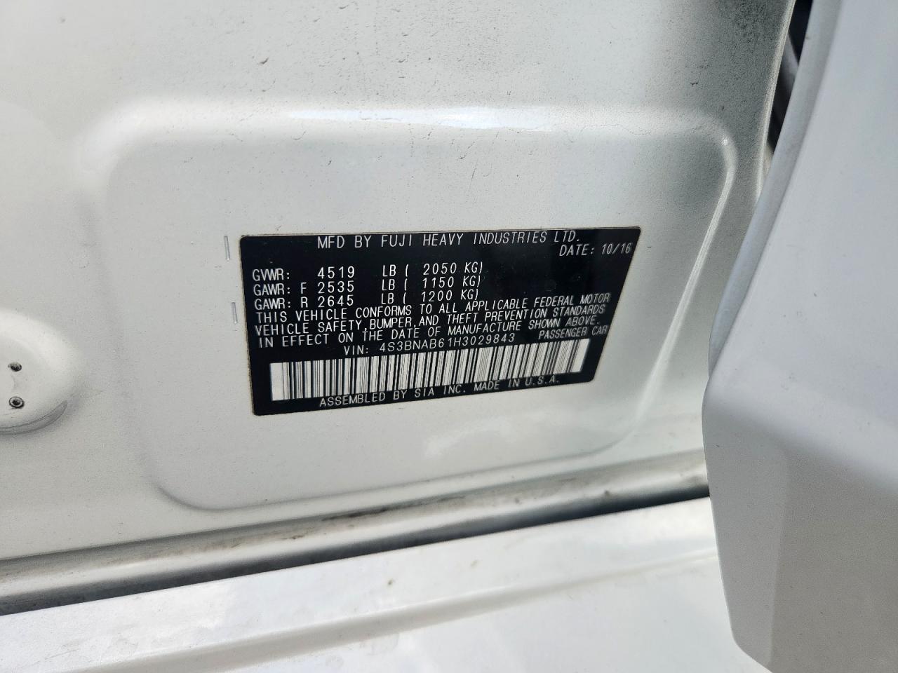 2017 Subaru Legacy 2.5I VIN: 4S3BNAB61H3029843 Lot: 85012575