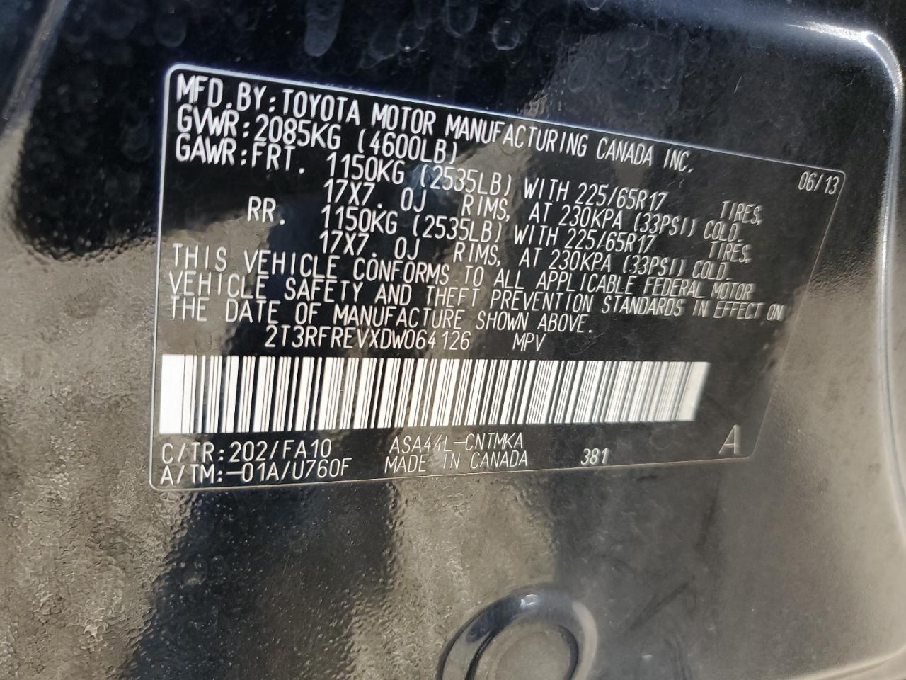 2013 Toyota Rav4 Xle VIN: 2T3RFREVXDW064126 Lot: 85841265