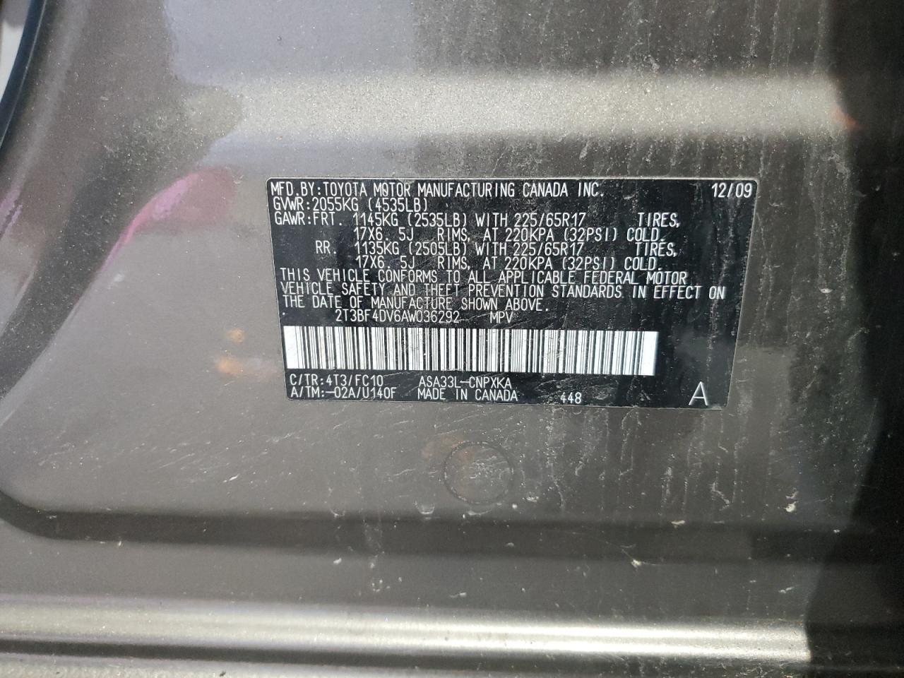 2010 Toyota Rav4 VIN: 2T3BF4DV6AW036292 Lot: 84900345