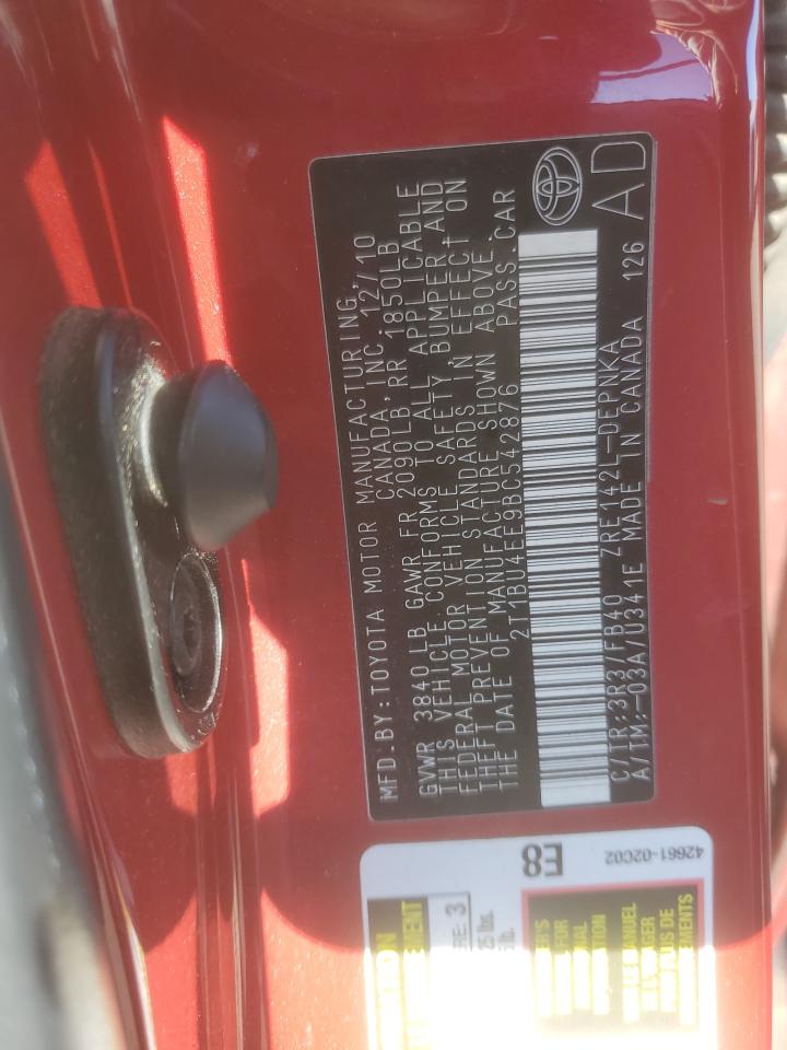 2011 Toyota Corolla Base VIN: 2T1BU4EE9BC542876 Lot: 85120695