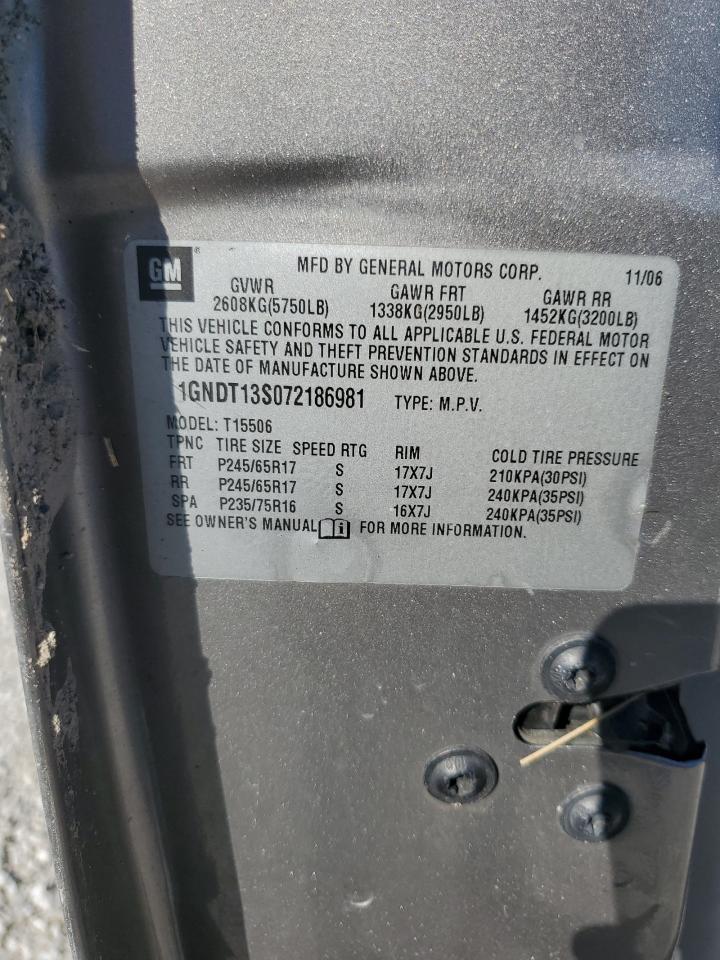 2007 Chevrolet Trailblazer Ls VIN: 1GNDT13S072186981 Lot: 87395715