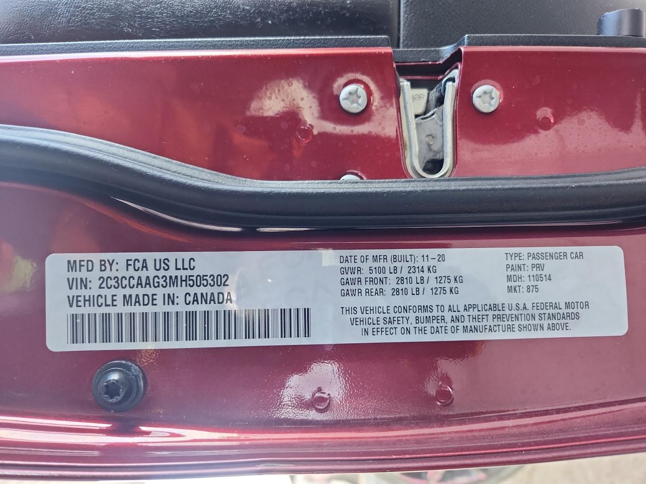 2021 Chrysler 300 Touring VIN: 2C3CCAAG3MH505302 Lot: 90369255