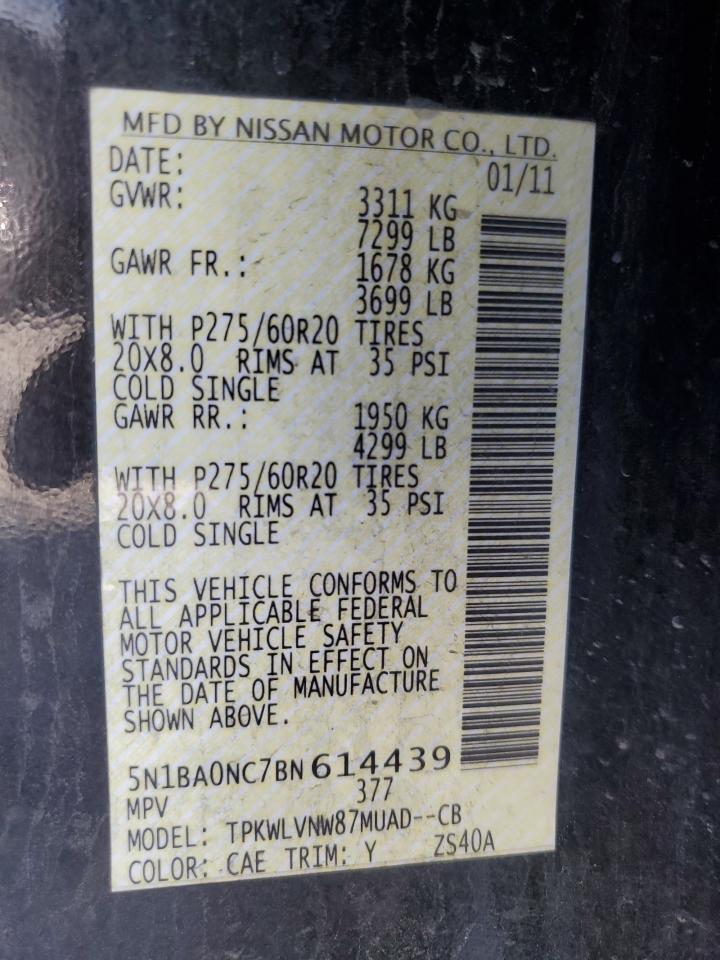 2011 Nissan Armada Sv VIN: 5N1BA0NC7BN614439 Lot: 85758335