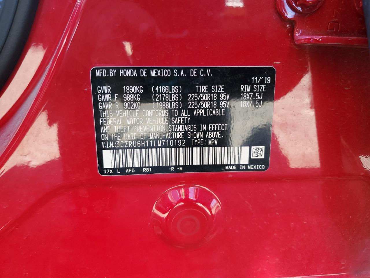 2020 Honda Hr-V Sport VIN: 3CZRU6H11LM710192 Lot: 85164625