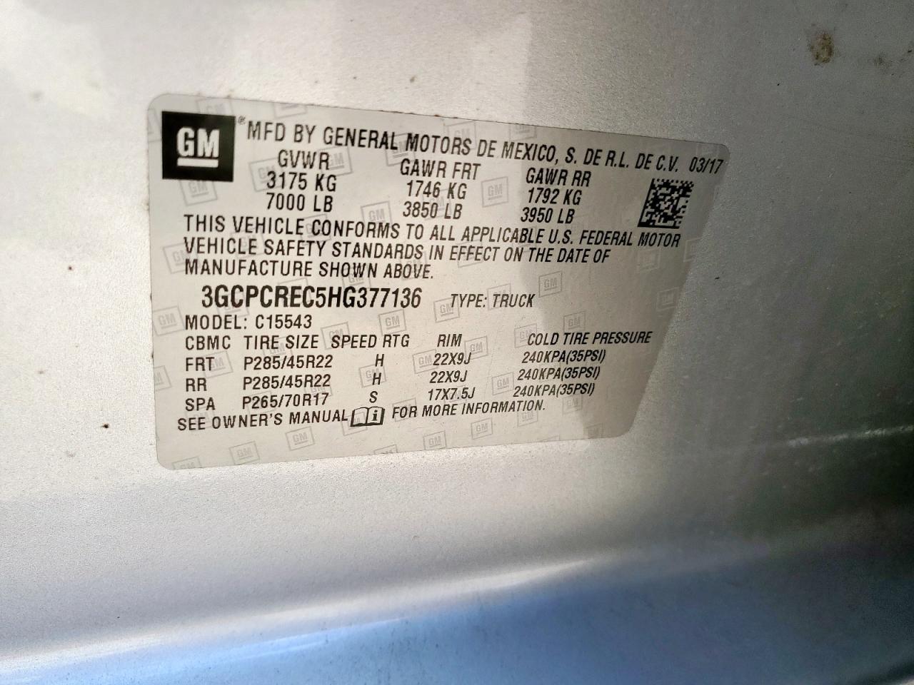 2017 Chevrolet Silverado C1500 Lt VIN: 3GCPCREC5HG377136 Lot: 82347805