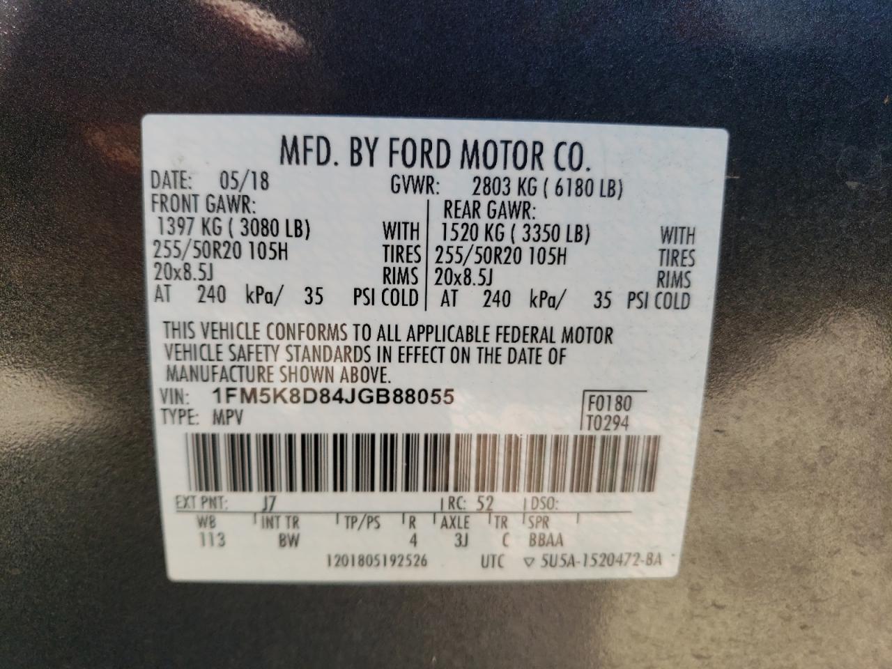 2018 Ford Explorer Xlt VIN: 1FM5K8D84JGB88055 Lot: 86125785