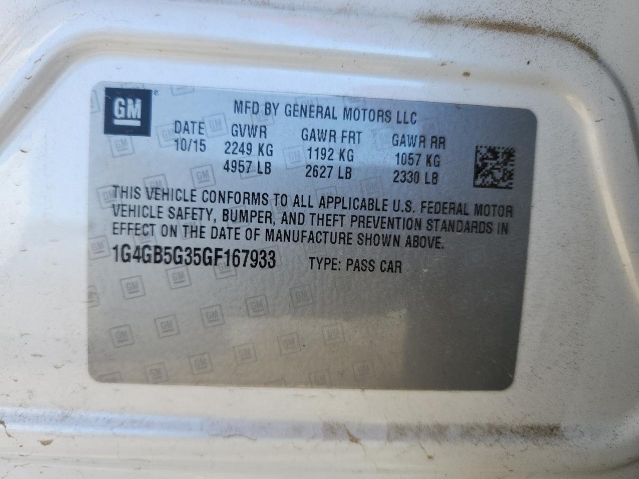 2016 Buick Lacrosse VIN: 1G4GB5G35GF167933 Lot: 85911575