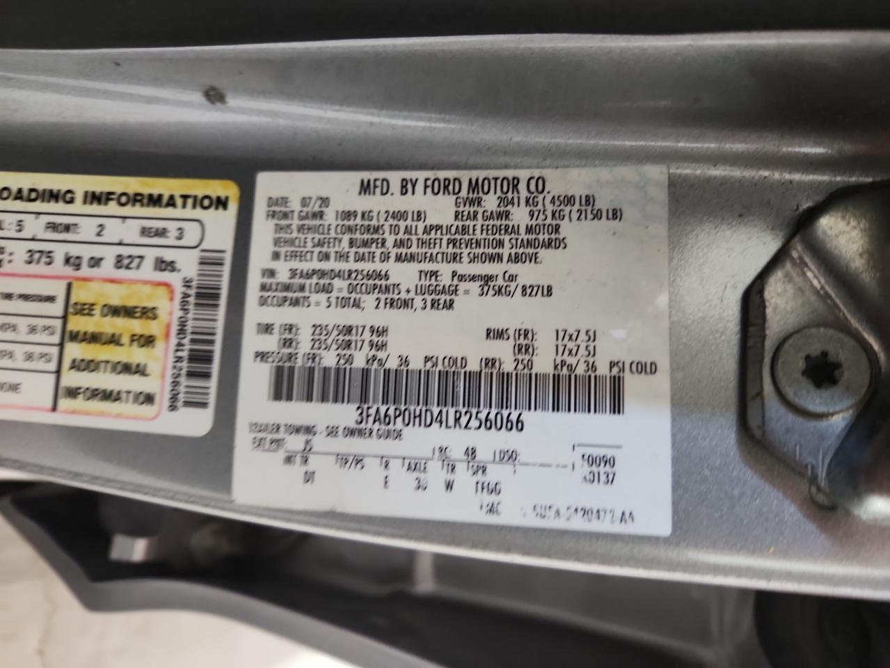 2020 Ford Fusion Se VIN: 3FA6P0HD4LR256066 Lot: 85163885